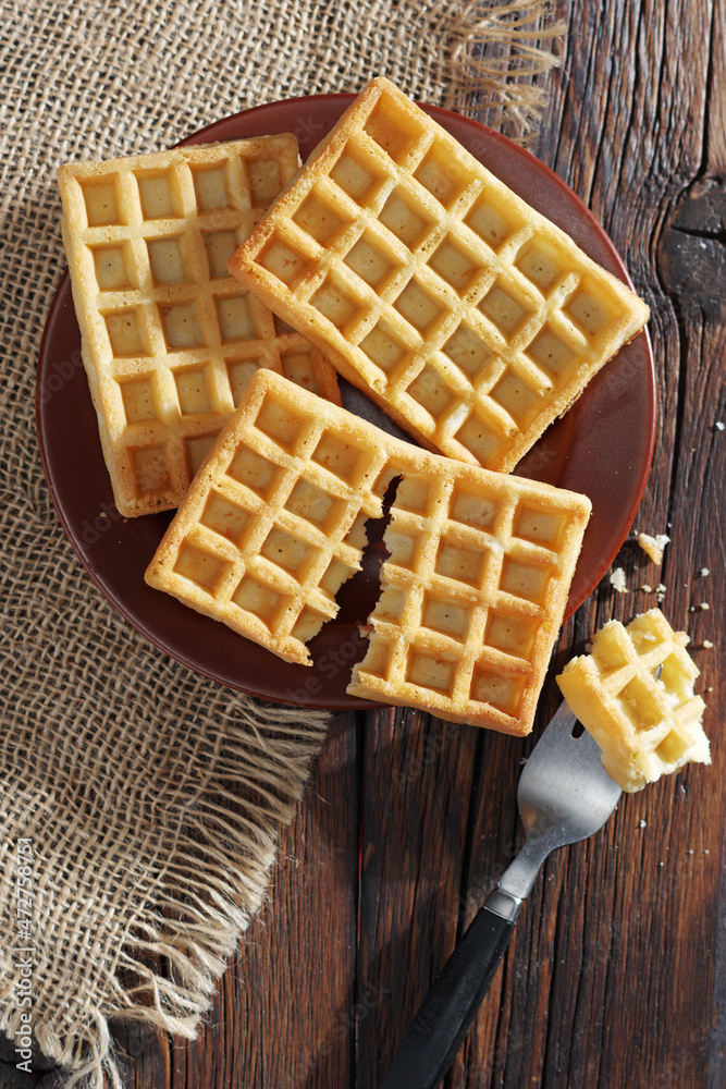 Waffles in plate Waffles in plate