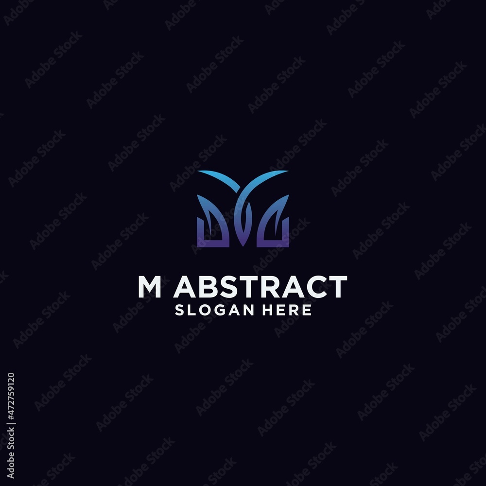 Abstract letter M monogram logo icon design template. creative technology M app scratch-based vector template in gradient blue