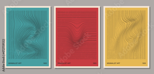 Set of minimal 20s geometric design poster with primitive shapes