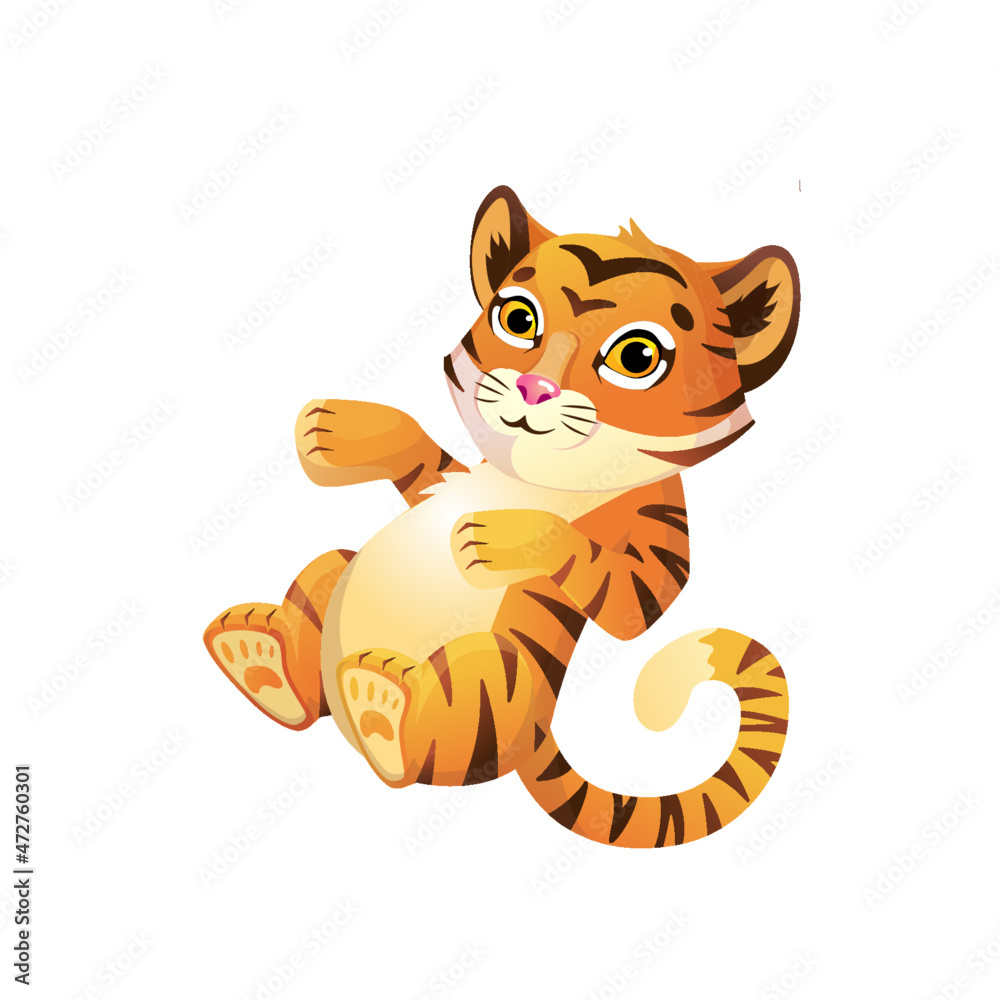 Obraz premium Vector cute tiger cub, symbol 2022