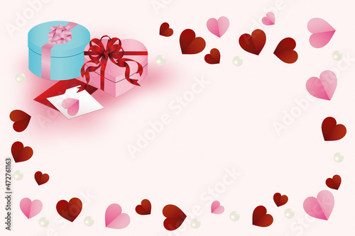 ハートのクラフトとプレゼントボックスの背景