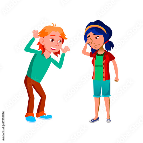 Angry boy girl bully swear. Arguing teen. vector character flat cartoon Illustration