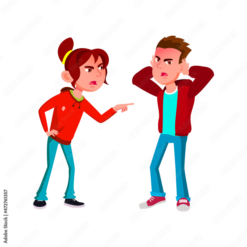 Angry boy girl bully. Little anger conflict. vector character flat cartoon Illustration Angry boy girl bully. Little anger conflict. vector character flat cartoon Illustration