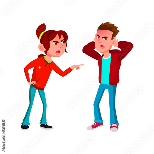 Angry boy girl bully. Little anger conflict. vector character flat cartoon Illustration