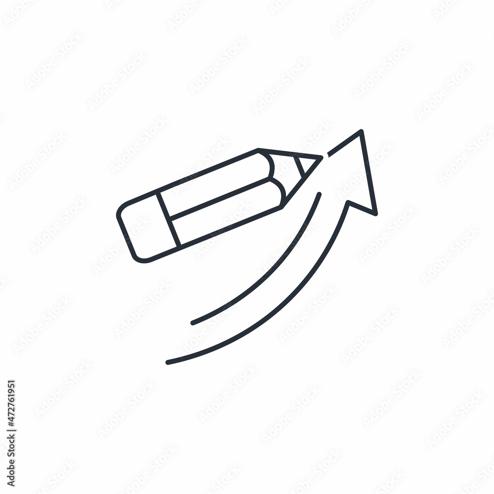 The pencil draws an arrow pointing upwards. Effective promotion. Additional knowledge. Vector linear icon isolated on white background. The pencil draws an arrow pointing upwards. Effective promotion. Additional knowledge. Vector linear icon isolated on white background.