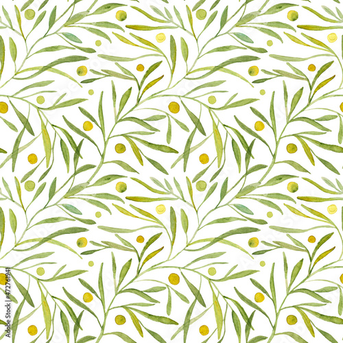 Seamless watercolor leaf pattern. Hand drawing
