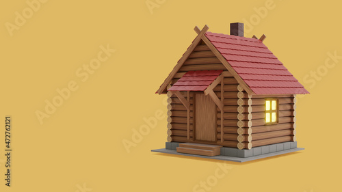 3d visualization of a wooden hut