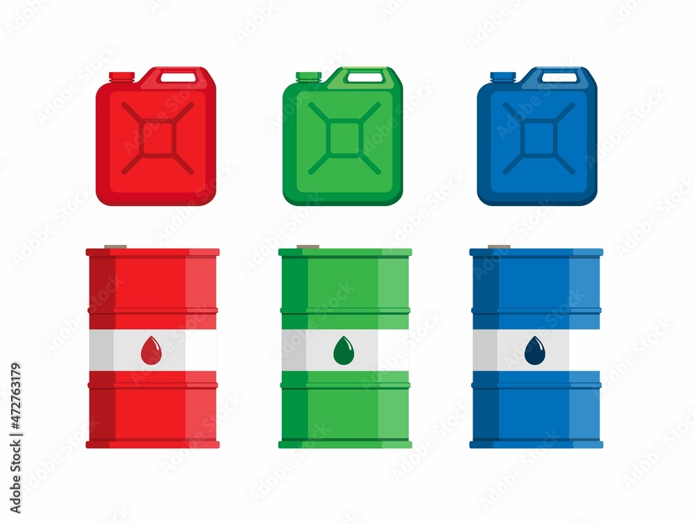 Obraz premium Jerry can and drum can gasoline oil icon symbol set flat illustration vector