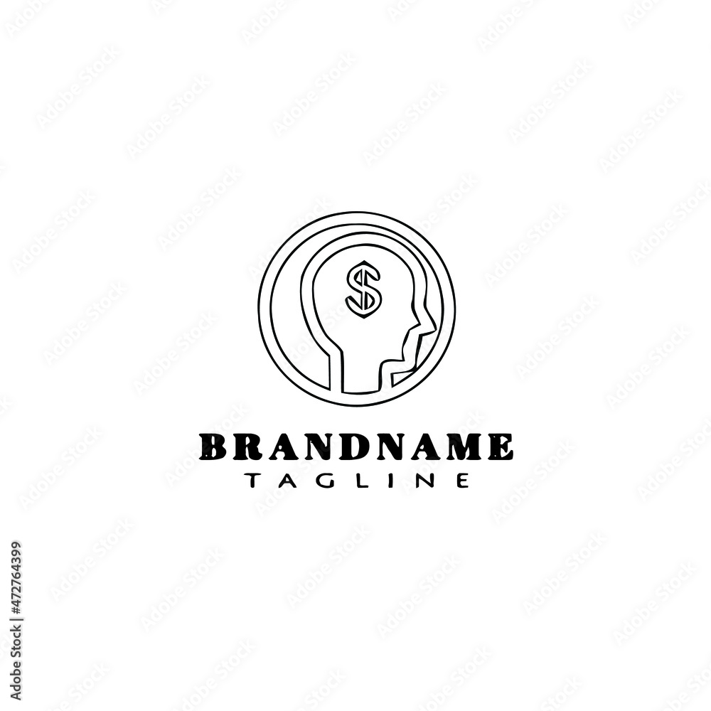 human head with money logo cartoon icon design template black isolated vector illustration