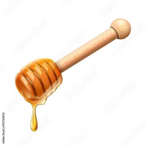honey dipper drop. bee spoon. dripping syrup. sweet nectar. 3d realistic vector
