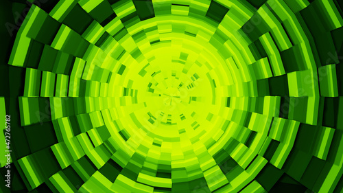 Green Abstract Circular Background. 3D Rendered Random Circular Pattern. Dark Modern Backdrop. Many Abstract Random Circles
