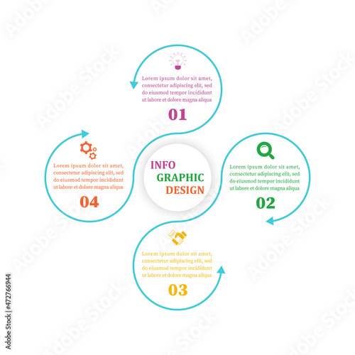 Circle concept Infographic planning template with 4 steps or options. Steps timeline infographic design presentation four element. Can be used for workflow layout, diagram, graph, report, web design.