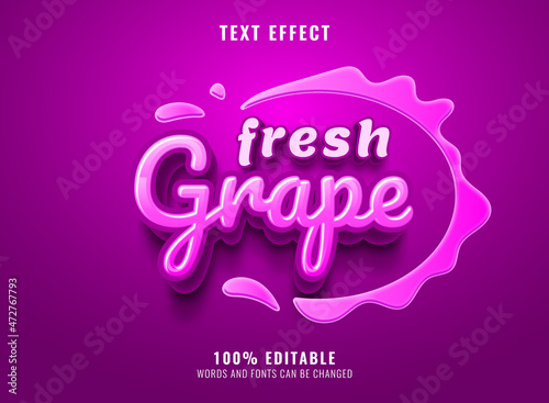 fresh grape cartoon with milk splash label text effect