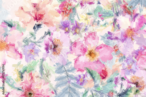 Beautiful oil painting flower illustration © yang