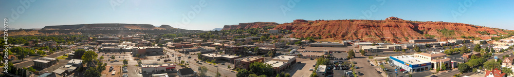 ST GEORGE, NV - JULY 16, 2019: Aerial view of panoramic skyline on a summer day