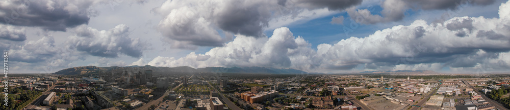 Salt Lake City aerial skyline on a sunny day, Utah from drone at sunset Salt Lake City aerial skyline on a sunny day, Utah from drone at sunset