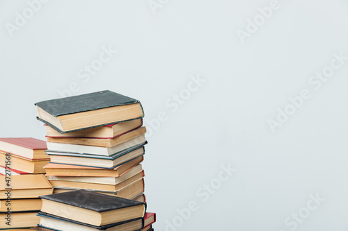 many books to study in the school library on a white background