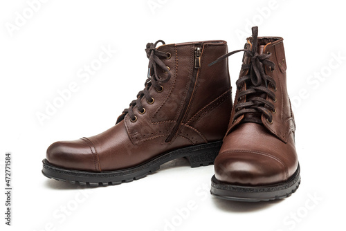 Men boots made of genuine leather on a white background