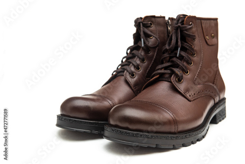 Men boots made of genuine leather on a white background