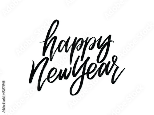 happy new year. Hand written lettering isolated on white background.Vector template for poster, social network, banner, cards.