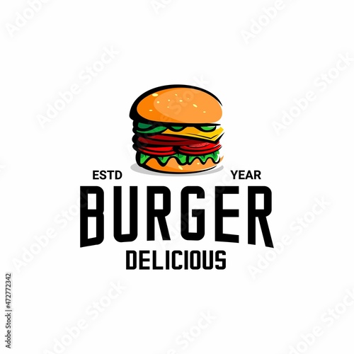 burger logo vector, restaurant logo illustration design, brand, label, template