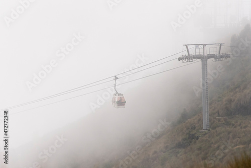 Ecuador, Quito. TeleferiQo cable car on Pichincha Volcano rises to 13,000 ft. one of tallest in world.