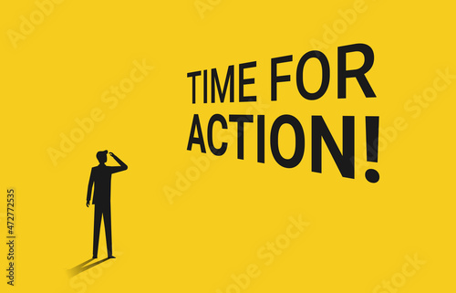 Time for action. Isolated with yellow background