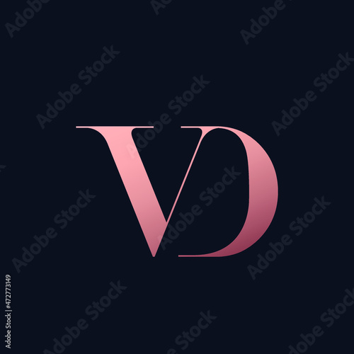 VD monogram logo.Typographic signature icon.Letter v and letter d.Lettering sign isolated on dark fund.Wedding, fashion, beauty alphabet initials.Elegant, luxury style.Pink color.