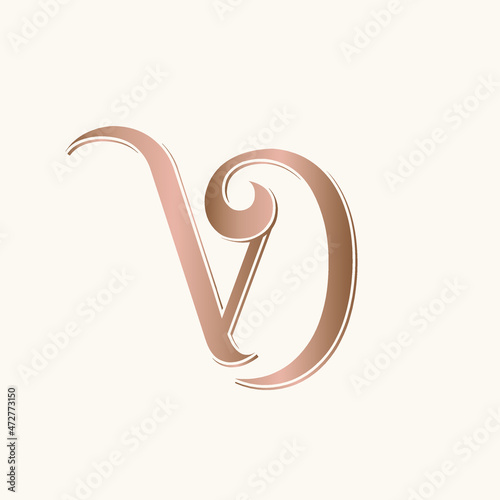VD monogram logo.Typographic signature icon.Letter v and letter d.Lettering sign isolated on light fund.Wedding, fashion, beauty serif alphabet initials.Elegant, luxury style. Decorative swirl.