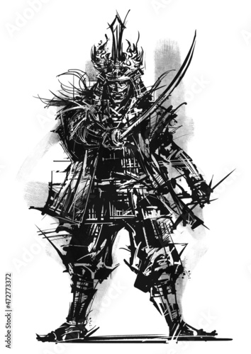 戦国武将_立ち姿_01 モノクロ