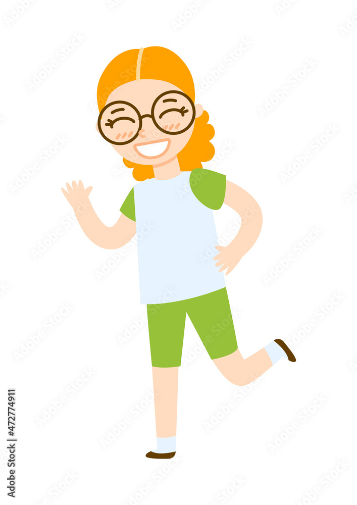 Cute cartoon running girl isolated on white background Cute cartoon running girl isolated on white background