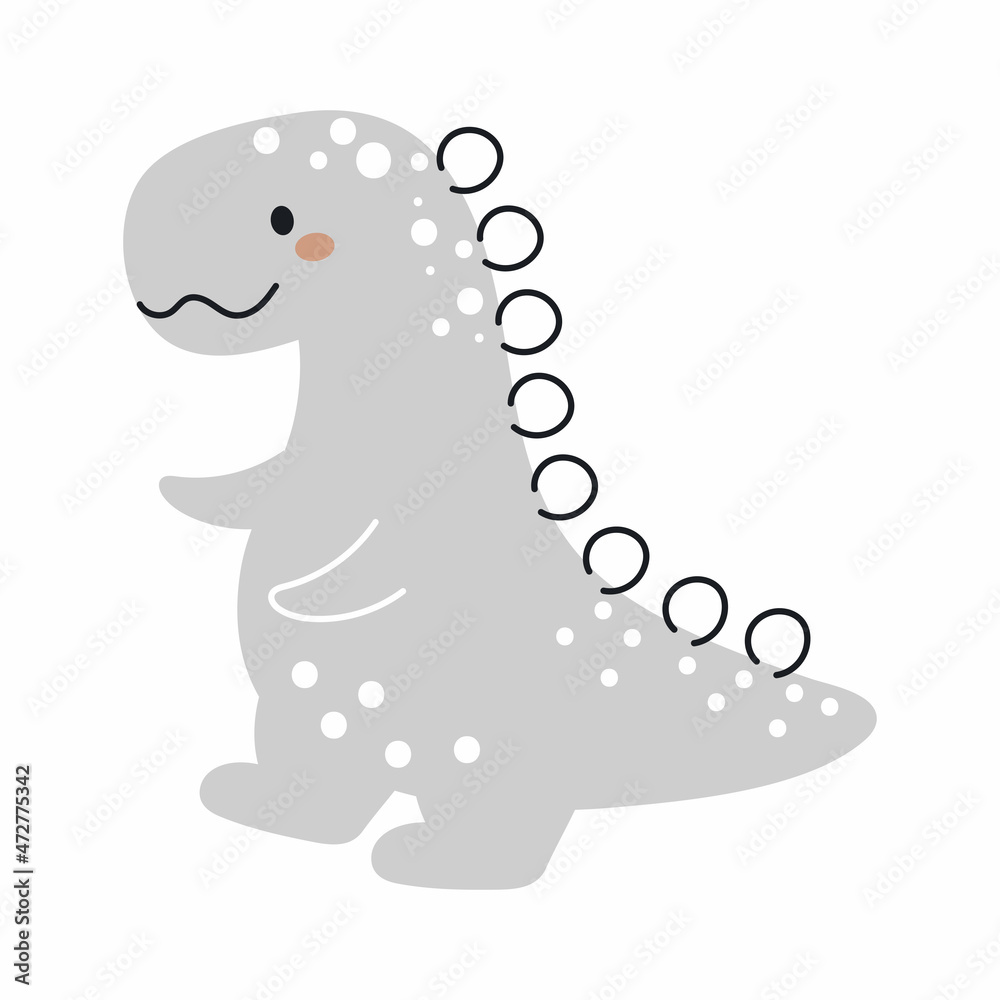 Cute grey dinosaur in scandinavian style. Funny cartoon dino for kids cards, baby shower, t-shirt, birthday invitation, house interior. Bohemian childish vector illustration. Cute grey dinosaur in scandinavian style. Funny cartoon dino for kids cards, baby shower, t-shirt, birthday invitation, house interior. Bohemian childish vector illustration.