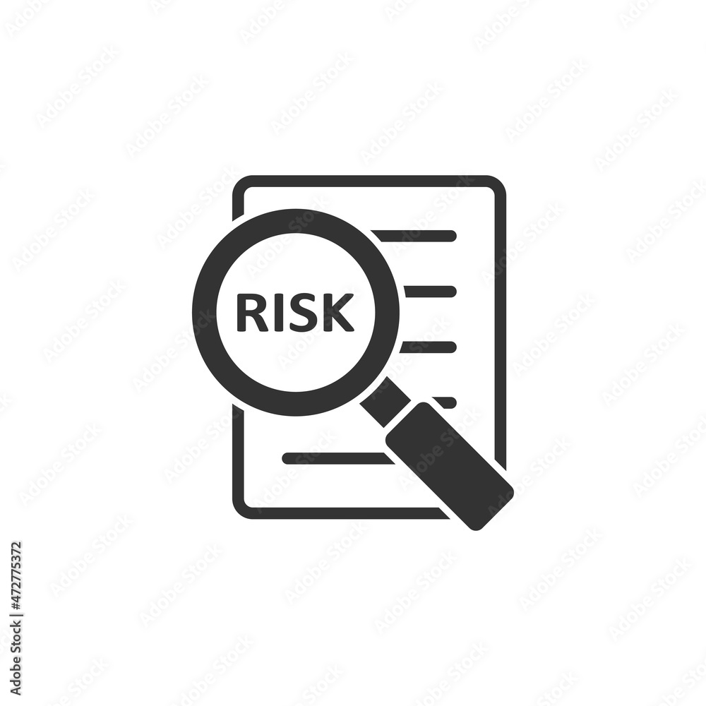 Risk management icon in flat style. Document vector illustration on white isolated background. Assessment data sign business concept. Risk management icon in flat style. Document vector illustration on white isolated background. Assessment data sign business concept.