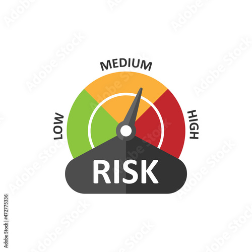 Risk meter icon in flat style. Rating indicator vector illustration on white isolated background. Fuel level sign business concept.