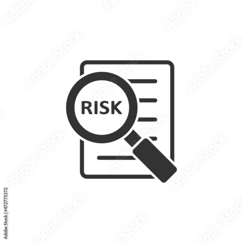 Risk management icon in flat style. Document vector illustration on white isolated background. Assessment data sign business concept.