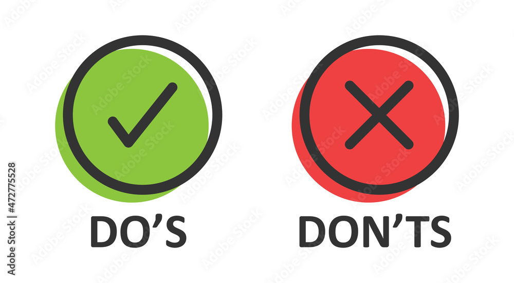 Do and Don't icon in flat style. Yes, no vector illustration on white isolated background. Positive, negative sign business concept. - obrazy, fototapety, plakaty 