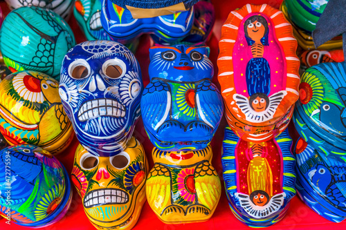 Colorful Mexican ceramic boxes, Day of the Dead, Cabo San Lucas, Mexico