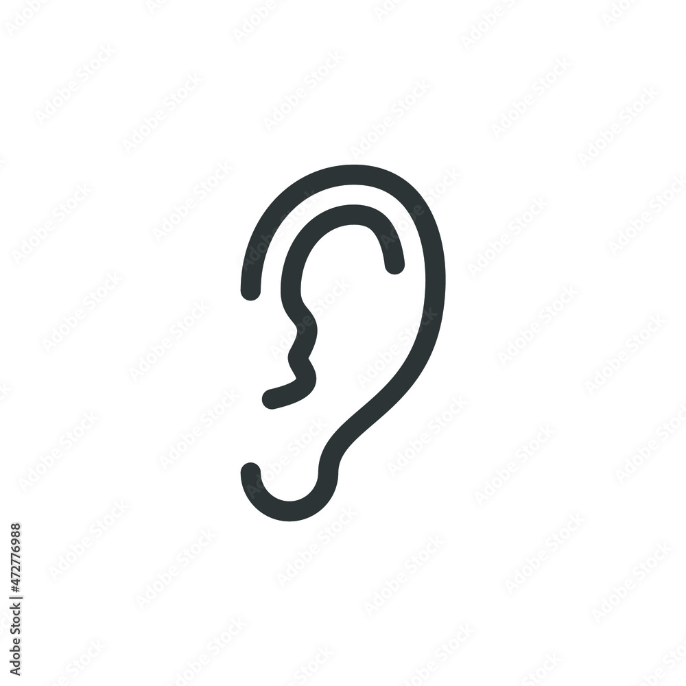 Vector sign of the ear symbol is isolated on a white background. ear icon color editable. Vector sign of the ear symbol is isolated on a white background. ear icon color editable.