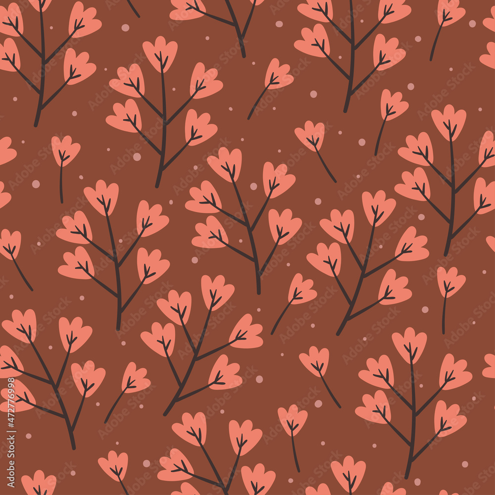 Seamless pattern cute cartoon of flowers and leaves. spring collection wallpaper, for fabric print and scarf