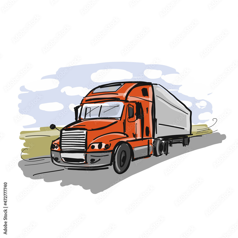 Truck illustration. Carriage of goods. Sketch for your design