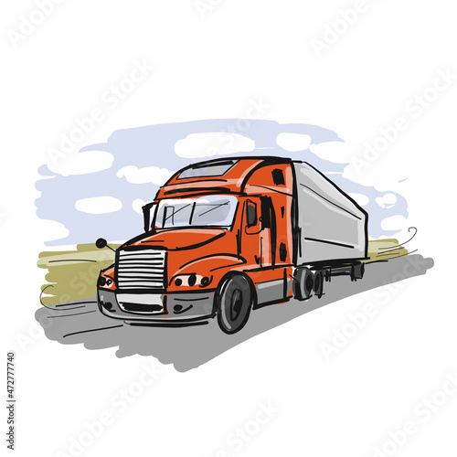 Truck illustration. Carriage of goods. Sketch for your design