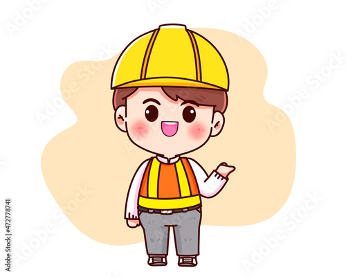 Engineer construction builder work concept cartoon hand drawn cartoon art illustration