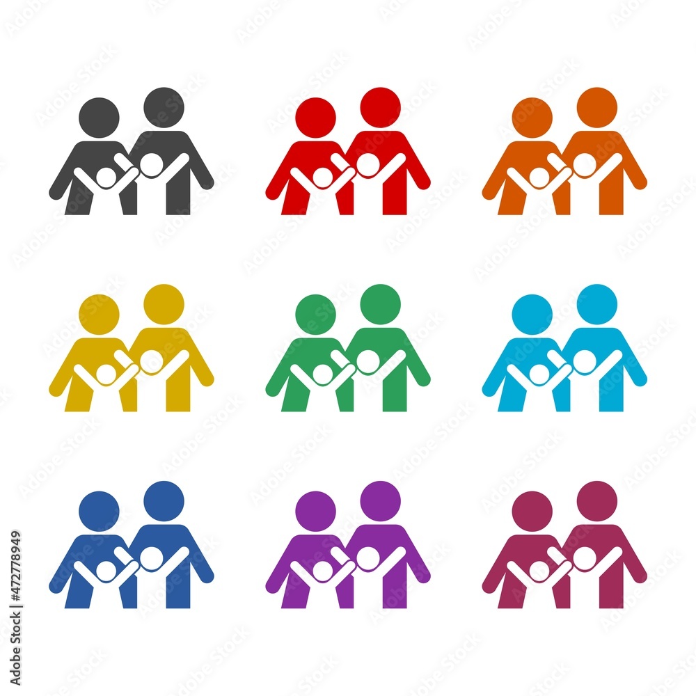 Happy home family icon isolated on white, color set Happy home family icon isolated on white, color set