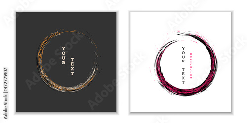 Zen ink circle emblem. Set. Paint strokes. Multi-colored strokes. Design template for the design of banners, posters, booklets, covers, magazines. EPS 10
