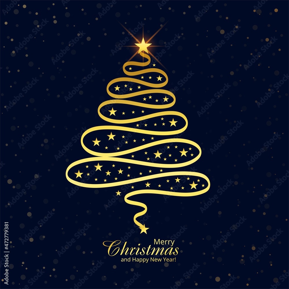 Artistic christmas line golden tree card design