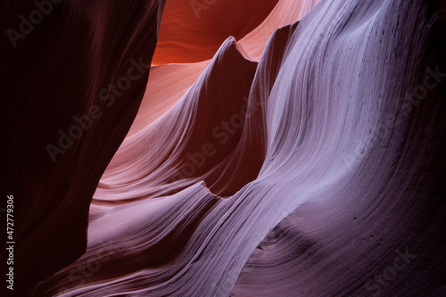 USA, Arizona. Colorful sandstone erosion of lower Antelope Canyon near Lake Powell
