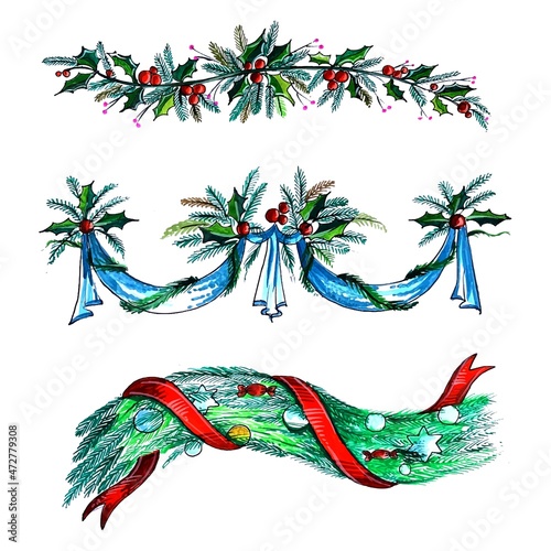 Decorative christmas wreath holiday card background