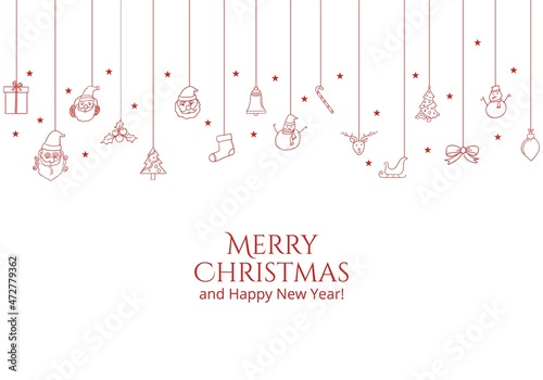 Greeting christmas card with flat christmas objects background