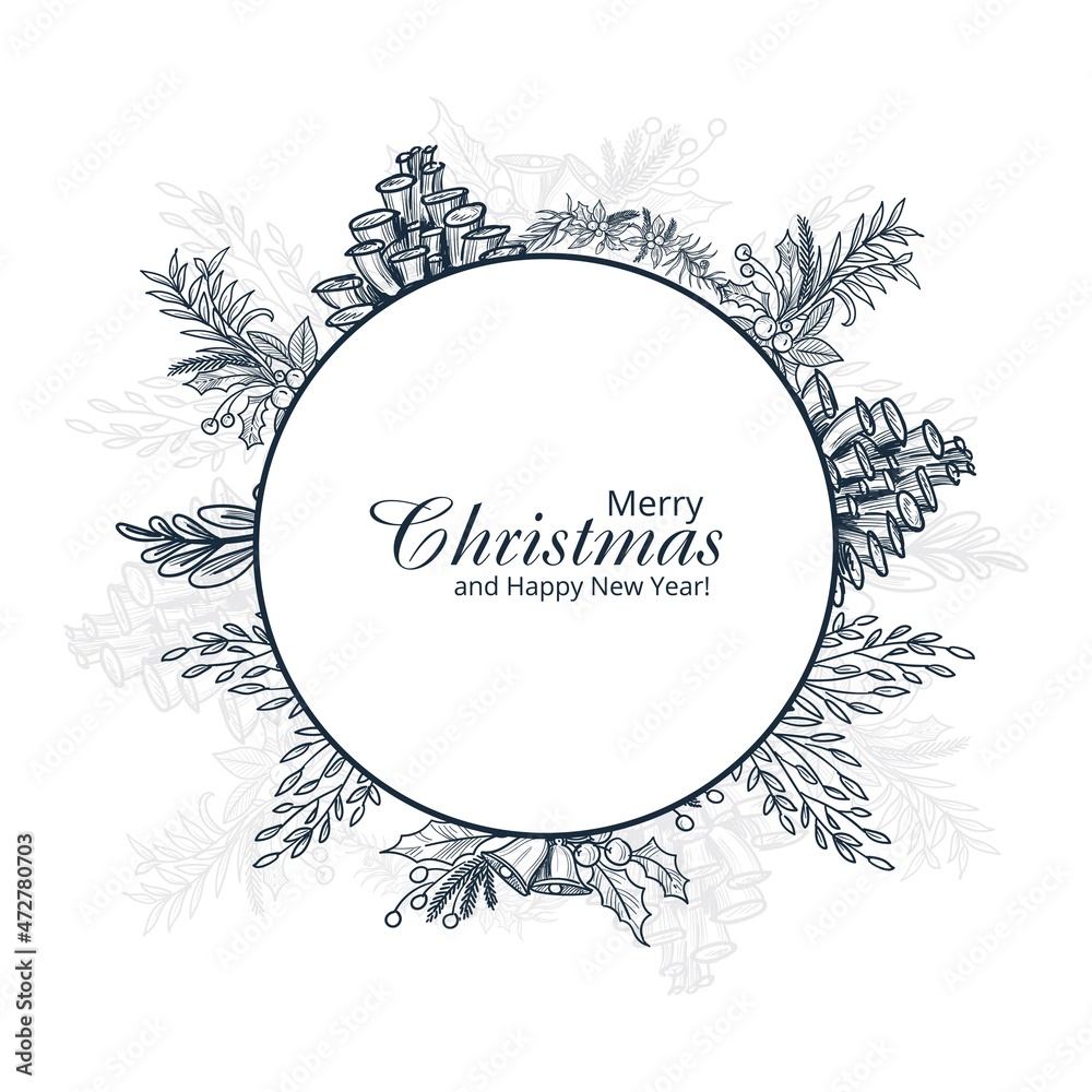 Hand drawn Merry Christmas winter ornament card Hand drawn Merry Christmas winter ornament card