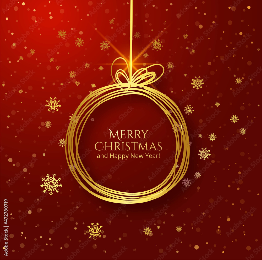 Golden outline christmas ball greeting card background